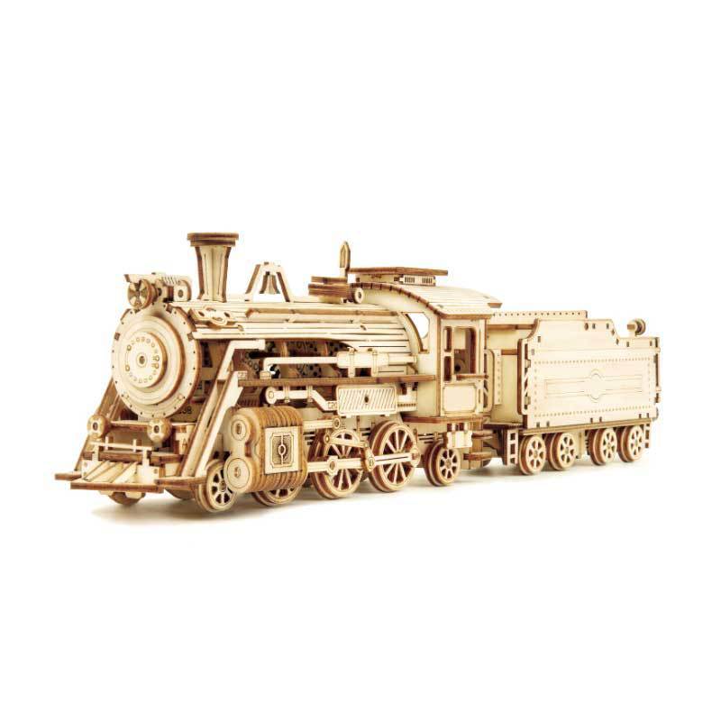 3D Wooden Mechanical Steam Train Puzzle – Intelligence Building Kit