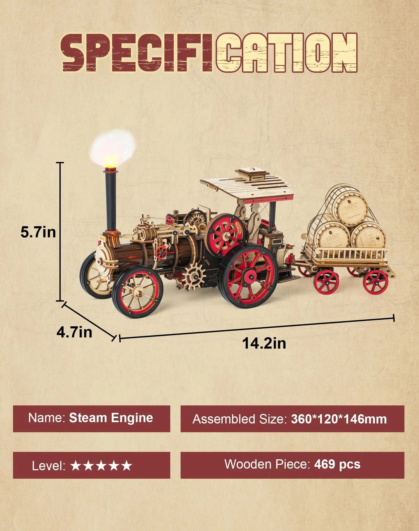 3D Wooden Puzzle Steam Engine