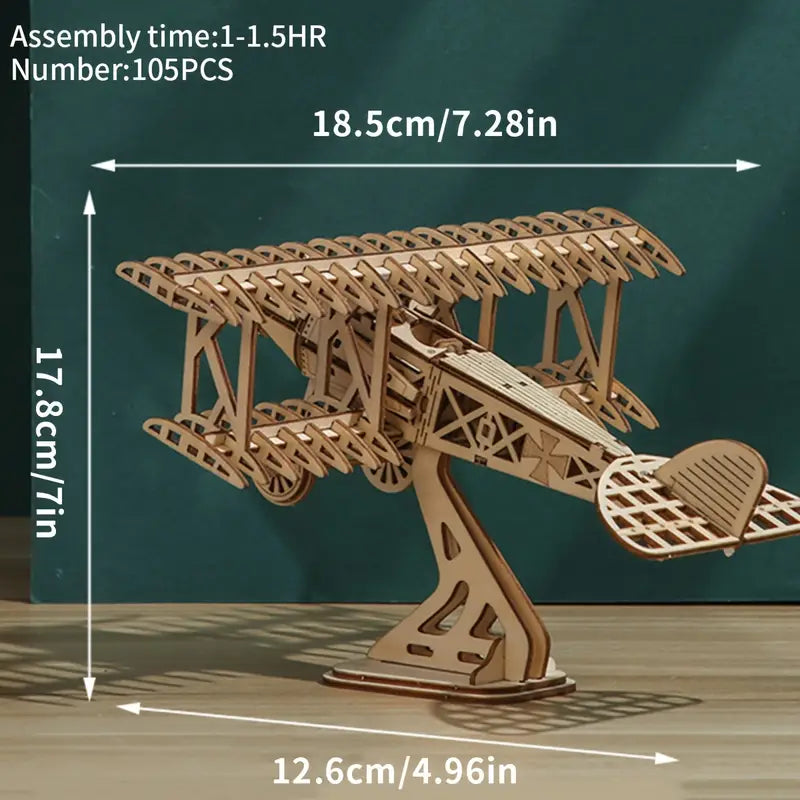 3D Wooden Biplane Puzzle