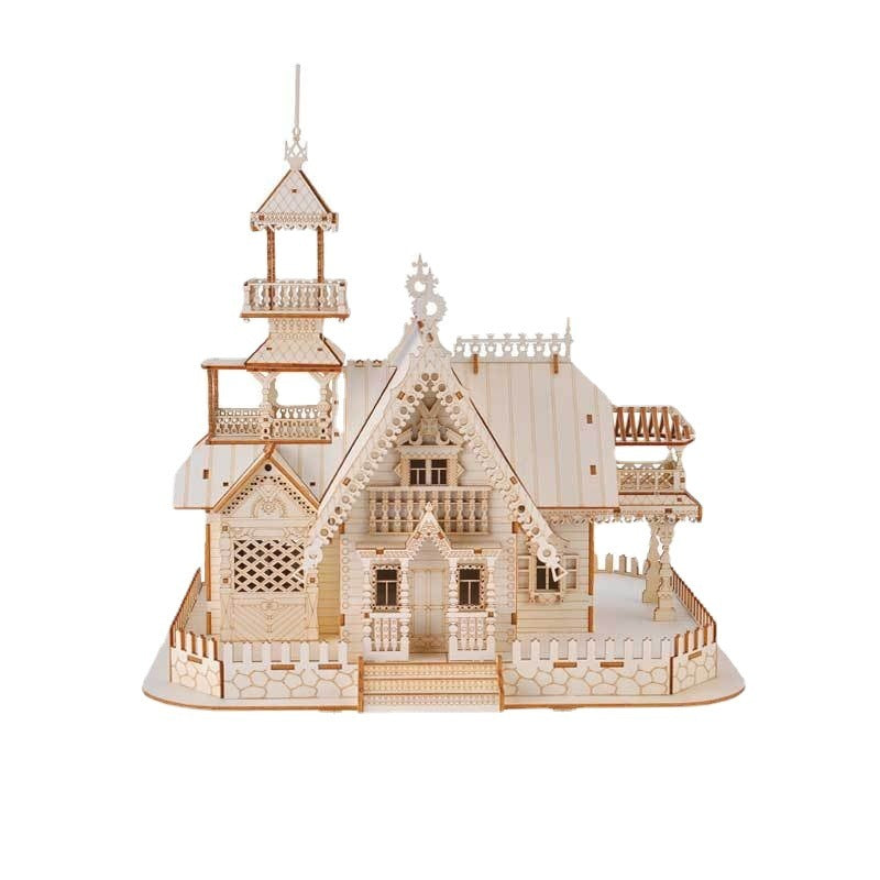 3D Wooden Villa Model with LED Lights Puzzle