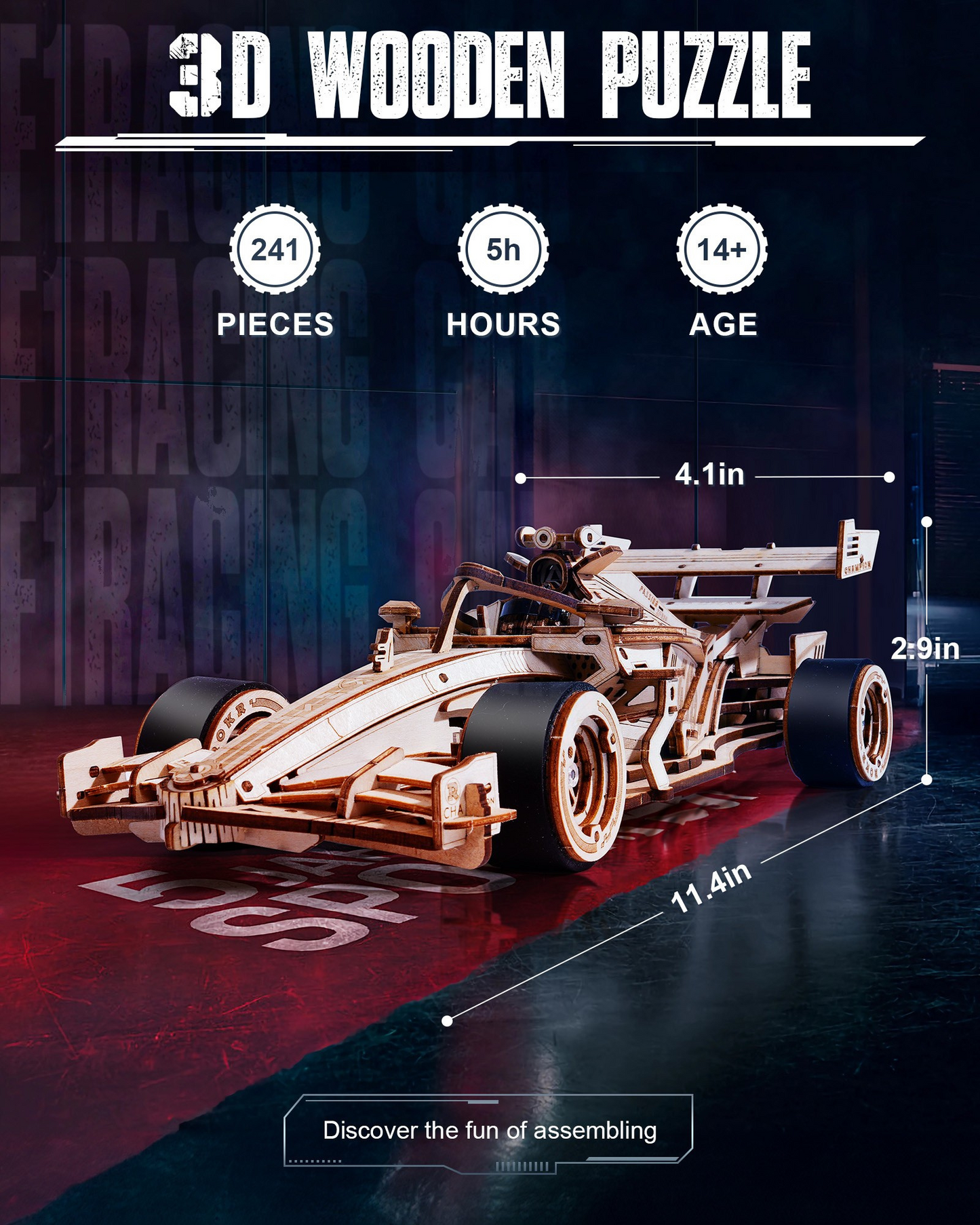 3D Wooden Formula Racing Car Puzzle for Adults