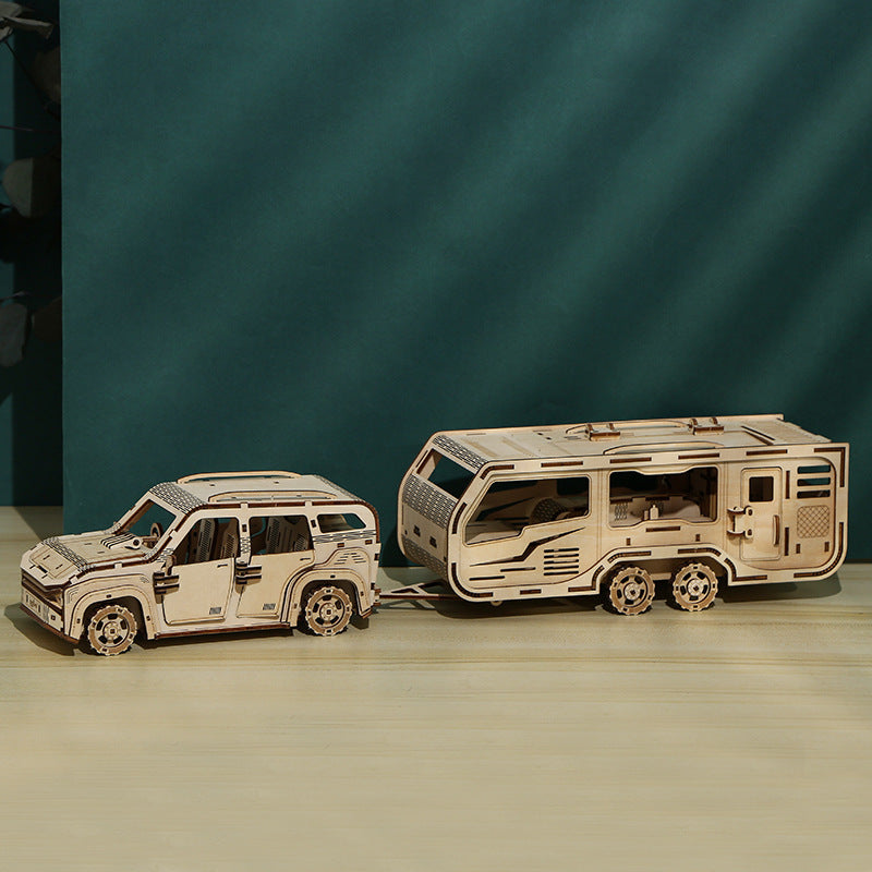 3D RV Car Wooden Puzzle Toy for Children - Building Block Kit