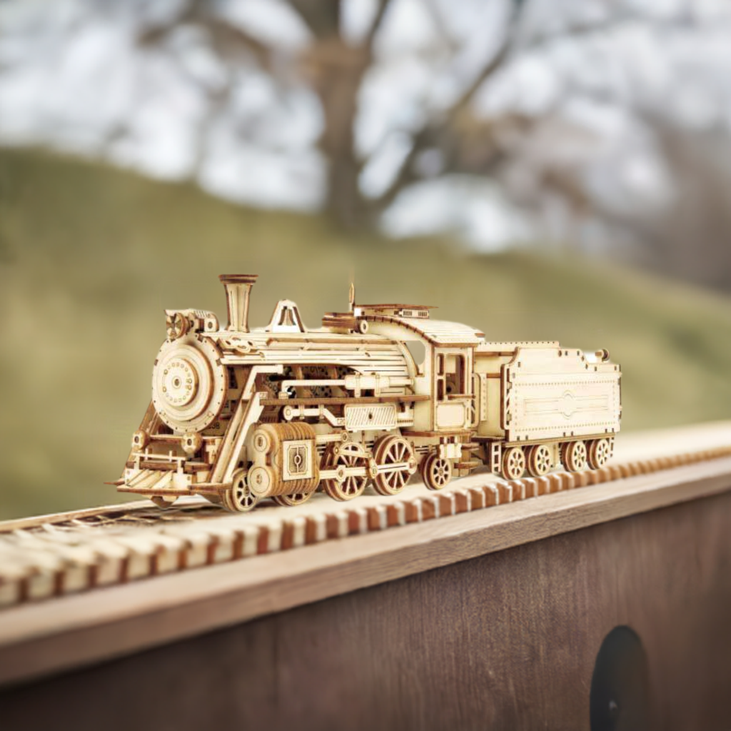 3D Wooden Mechanical Steam Train Puzzle – Intelligence Building Kit