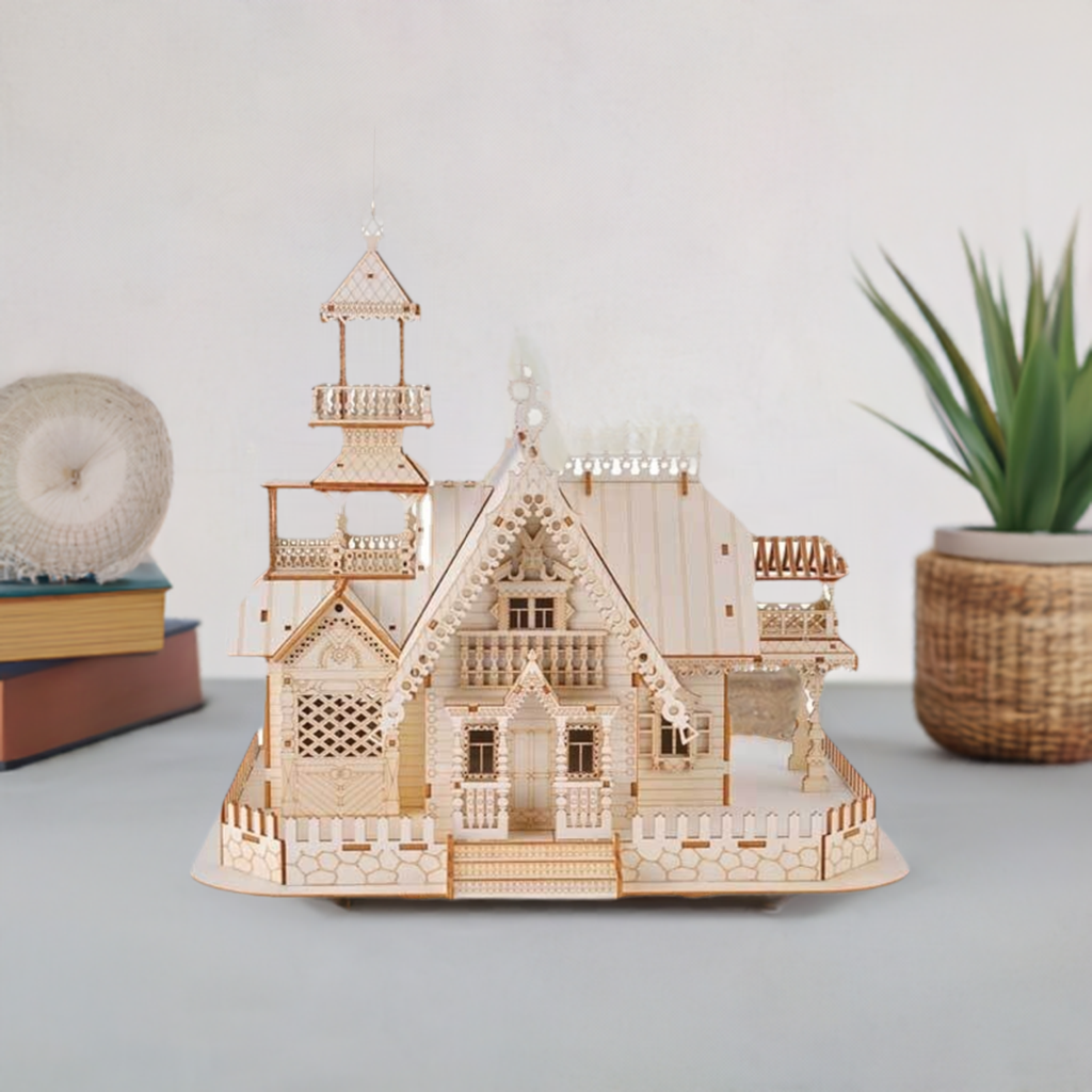 3D Wooden Villa Model with LED Lights Puzzle