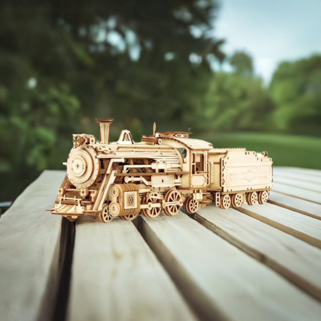 3D Wooden Mechanical Steam Train Puzzle – Intelligence Building Kit