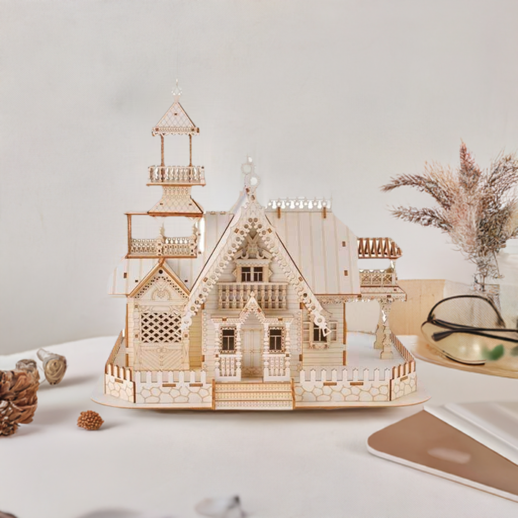 3D Wooden Villa Model with LED Lights Puzzle