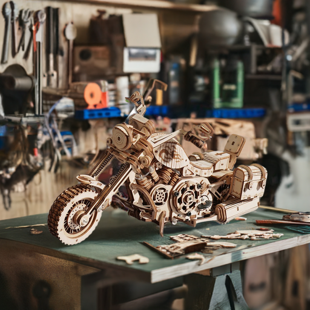Cruiser Motorcycle Wooden Model - Building Block Kit Assembly Toy
