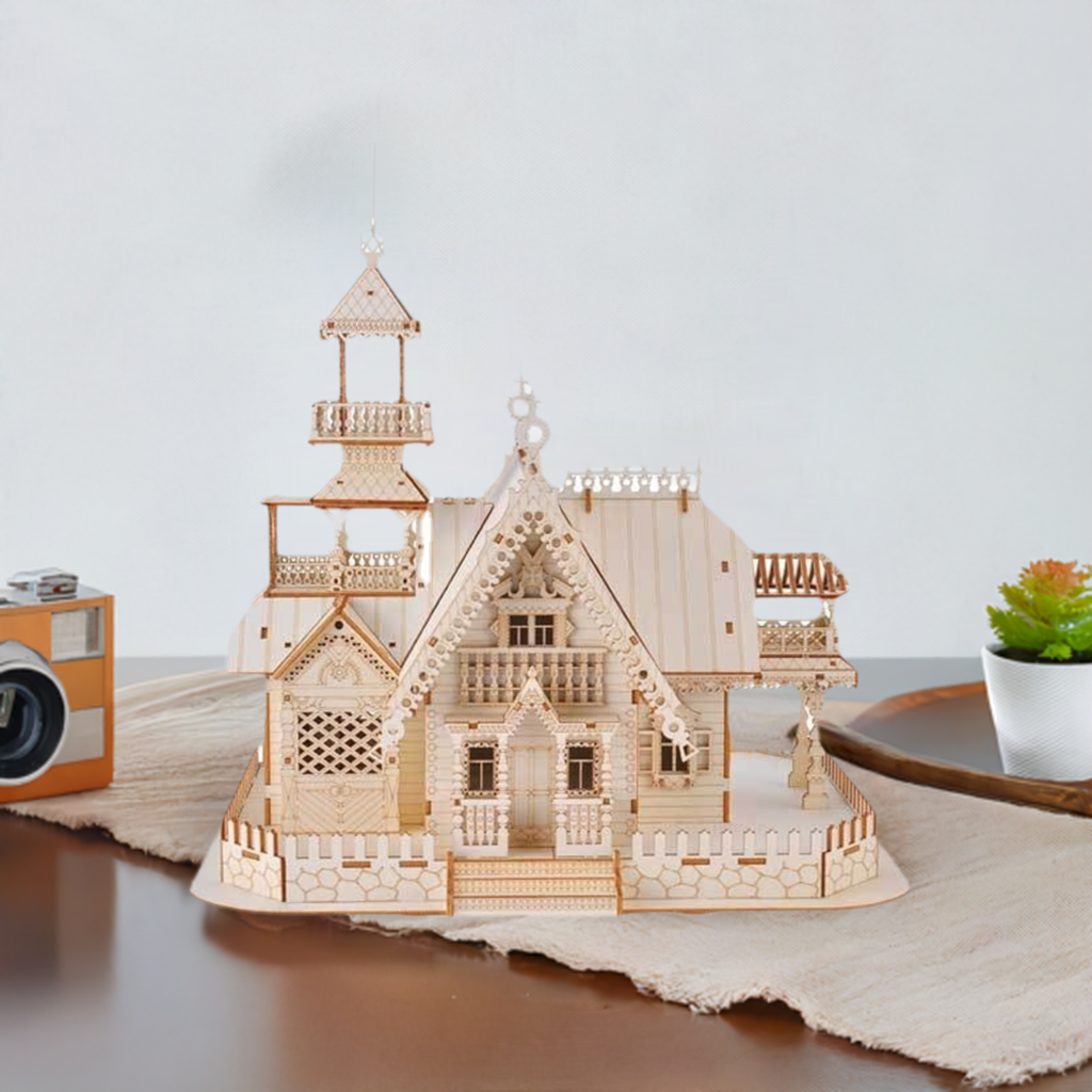 3D Wooden Villa Model with LED Lights Puzzle