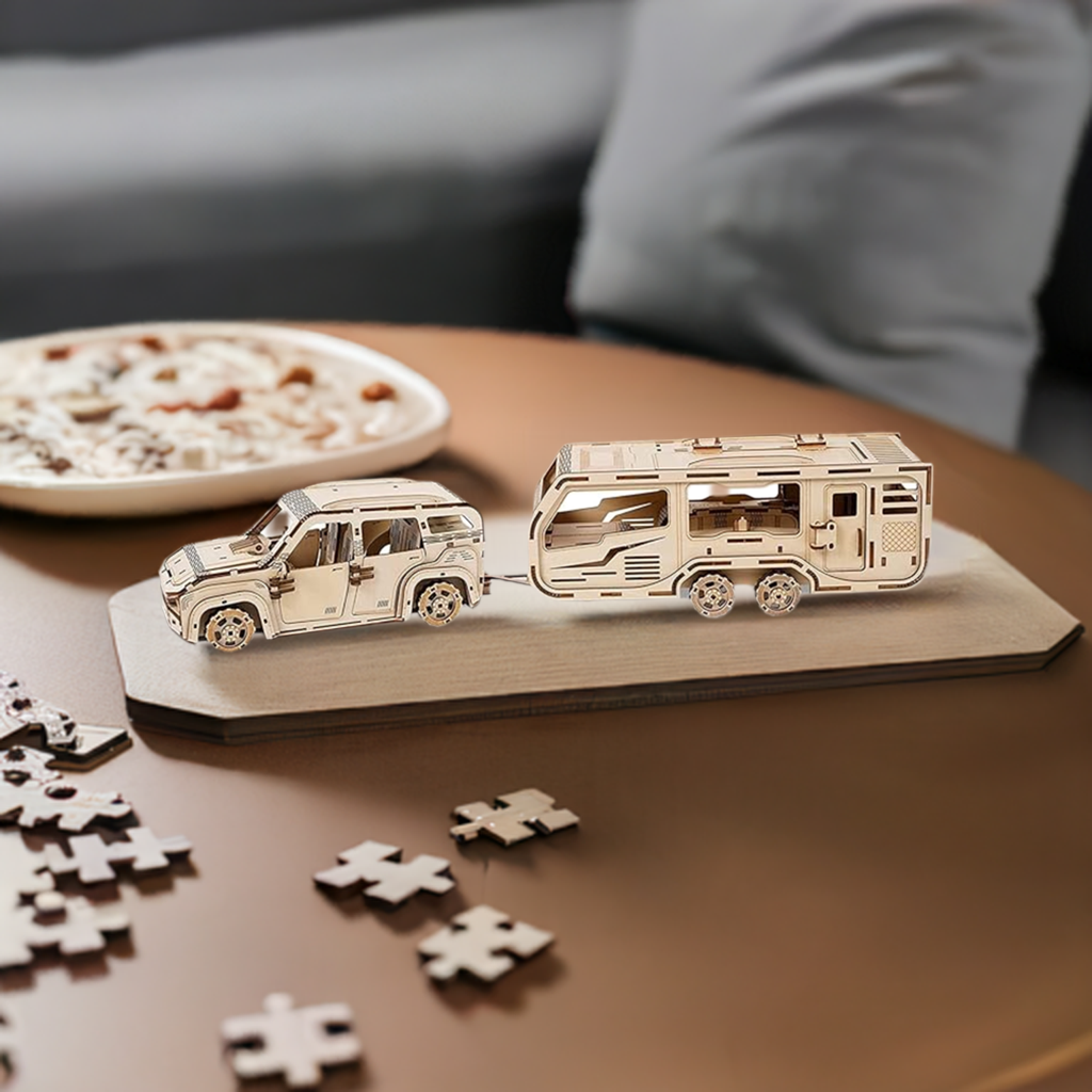 3D RV Car Wooden Puzzle Toy for Children - Building Block Kit