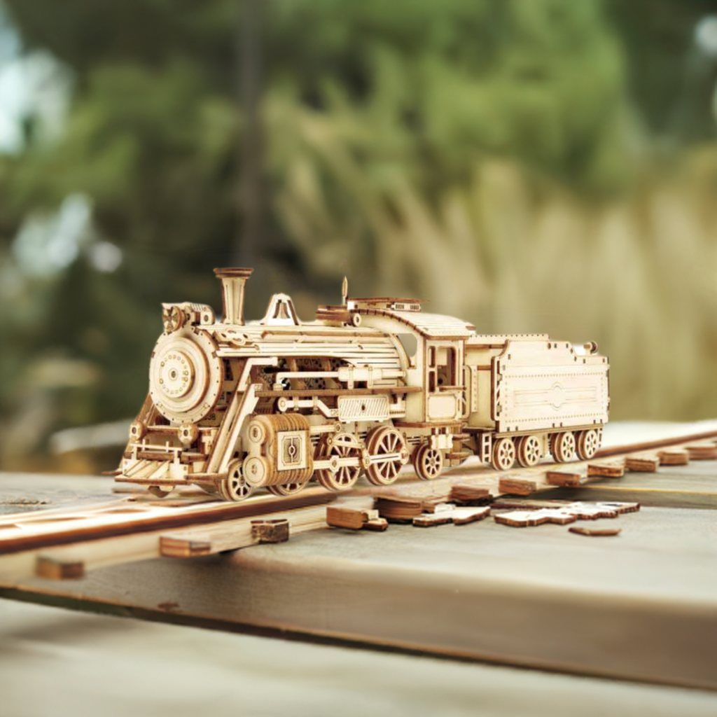 3D Wooden Mechanical Steam Train Puzzle – Intelligence Building Kit