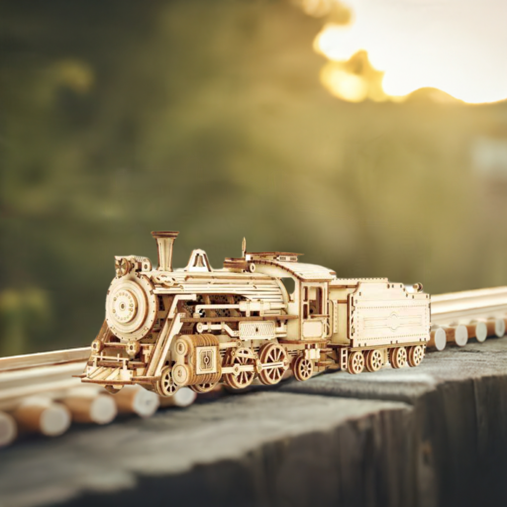 3D Wooden Mechanical Steam Train Puzzle – Intelligence Building Kit