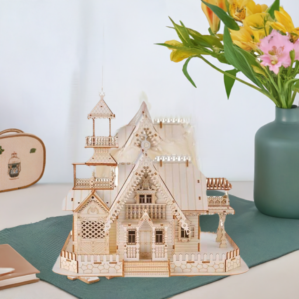 3D Wooden Villa Model with LED Lights Puzzle