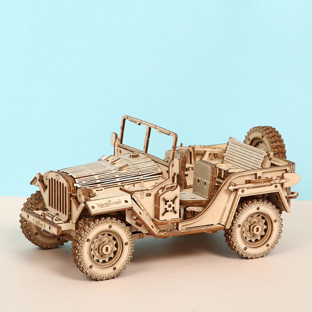 DIY  3D Wooden Puzzle Mechanical Transmission Jeep