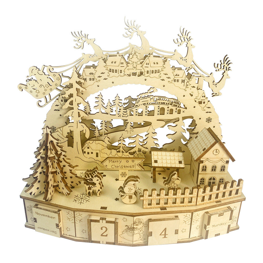 3d Wooden Christmas Decorations Handmade Diy Calendar House Puzzle