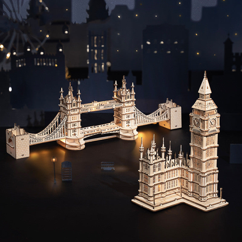 3D Wooden Tower Bridge And Big Ben Puzzle With Lights