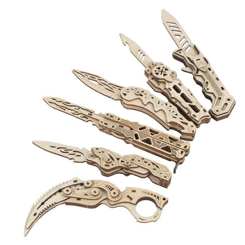 Wooden 3D Puzzle Folding Knife Set of 6