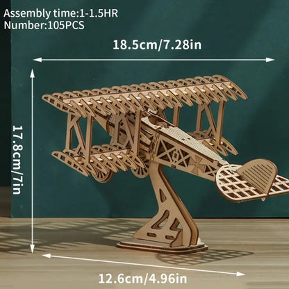 3D Wooden Two-Wing Aircraft Puzzle