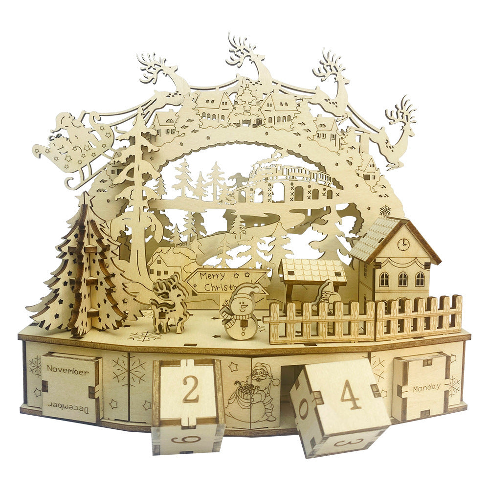 3d Wooden Christmas Decorations Handmade Diy Calendar House Puzzle