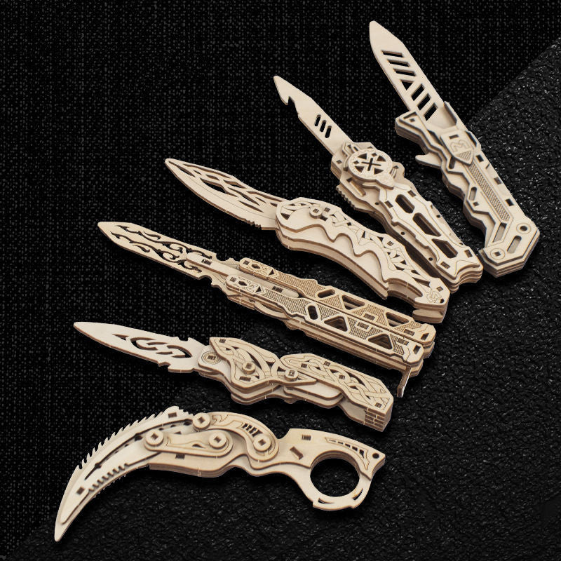 Wooden 3D Puzzle Folding Knife Set of 6