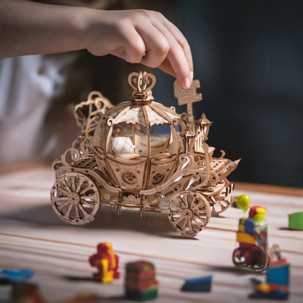 3D Wooden Puzzle Pumpkin Cart