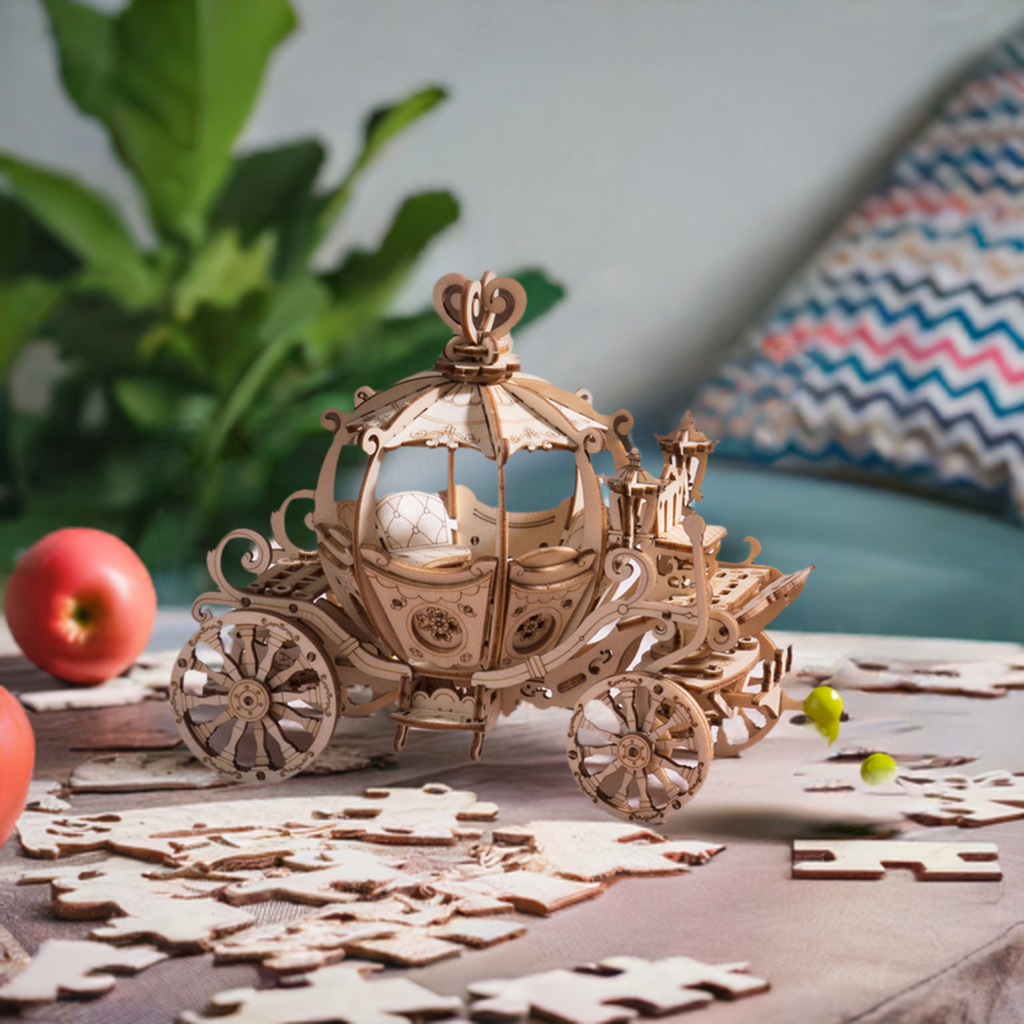 3D Wooden Puzzle Pumpkin Cart