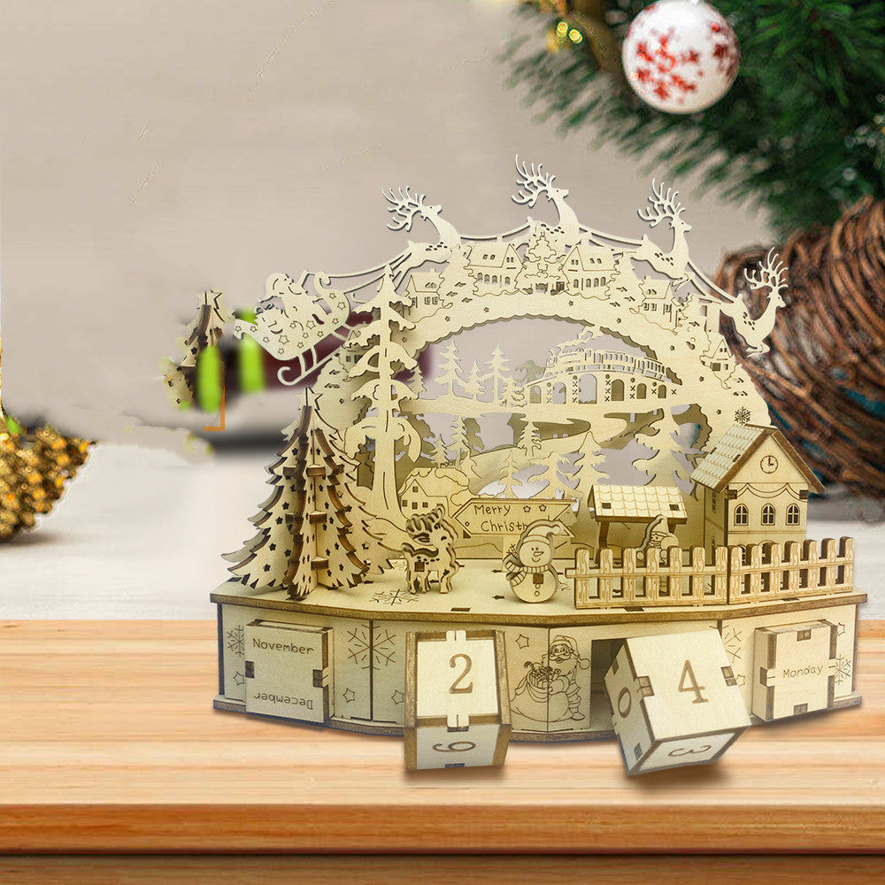 3d Wooden Christmas Decorations Handmade Diy Calendar House Puzzle